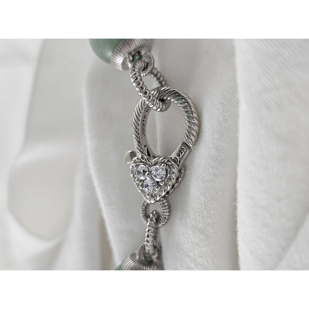 Judith Ripka 925 Sterling Silver Beaded Necklace CZ Green Gemstone - Picture 6 of 7